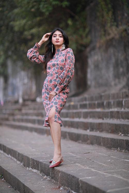 Block Printed Fitted Dress (30% Off)