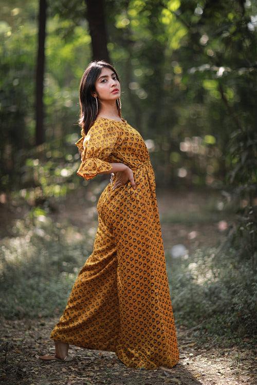 Printed Mashru Jumpsuit