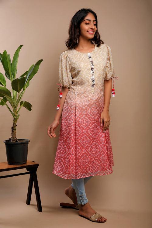 Yellow Pink Bandhani Kurti (30% Off)