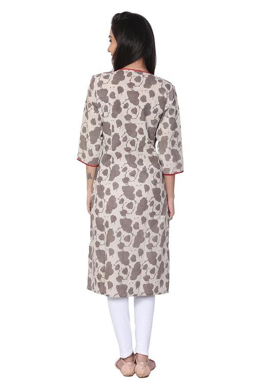 Brown Dabu Hand Block Print Cotton Kurti