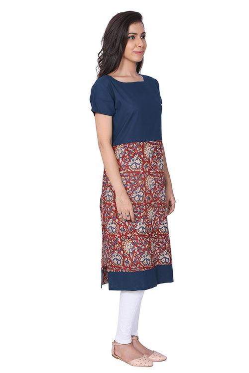 Blue Bagru Hand Block Cotton Kurti