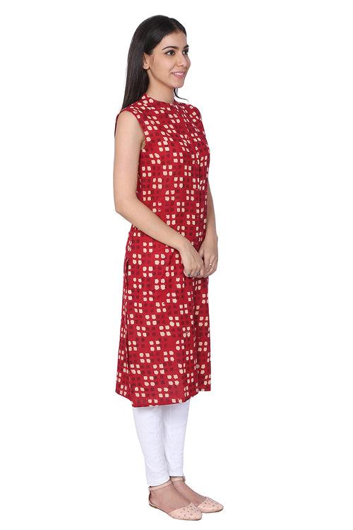 Red Hand Block Print Cotton Kurti