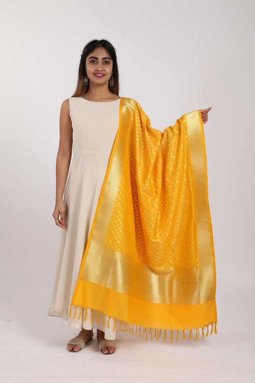 Yellow Katan Silk Handloom Banarasi Dupatta