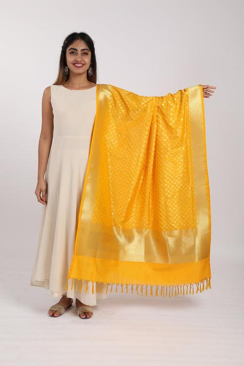 Yellow Katan Silk Handloom Banarasi Dupatta