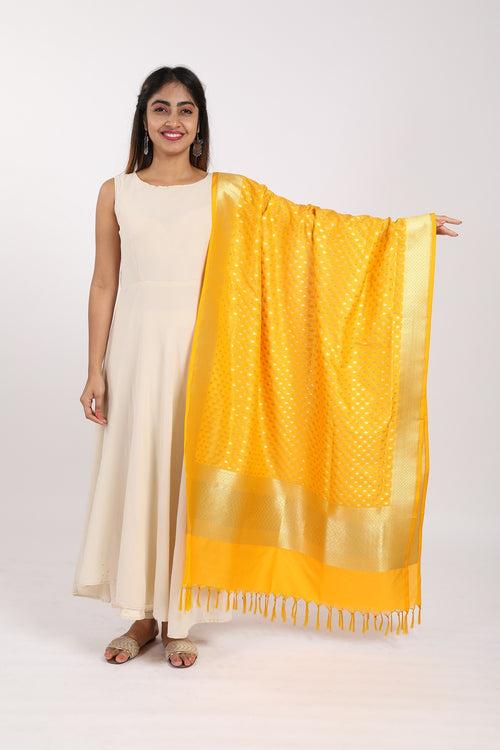 Yellow Katan Silk Handloom Banarasi Dupatta