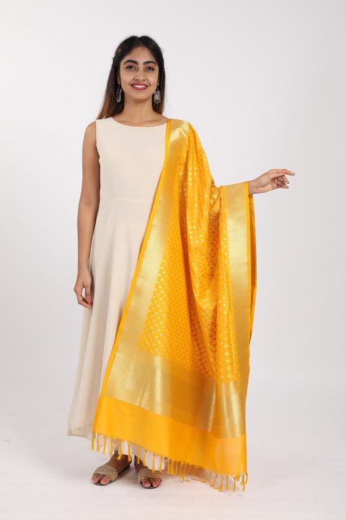 Yellow Katan Silk Handloom Banarasi Dupatta