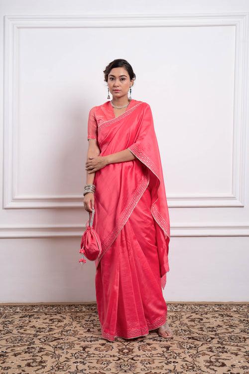 Embroidered Saree in Pink Chanderi Handloom