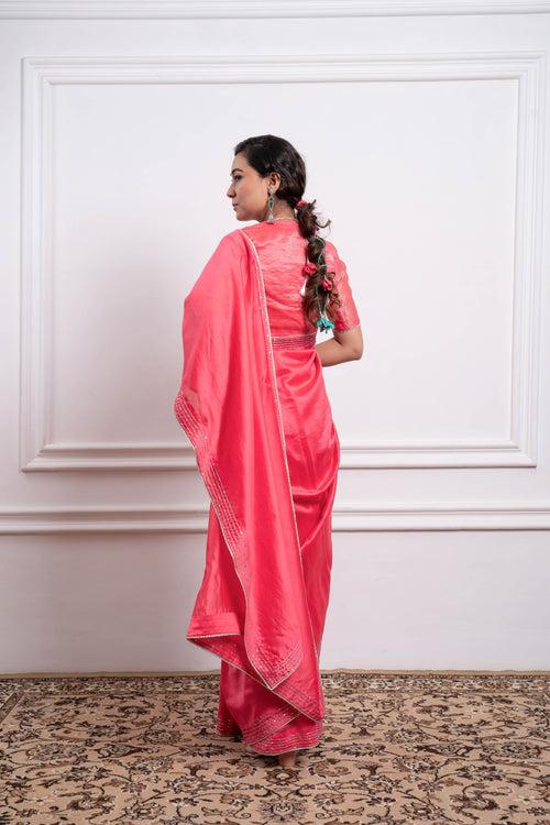 Embroidered Saree in Pink Chanderi Handloom