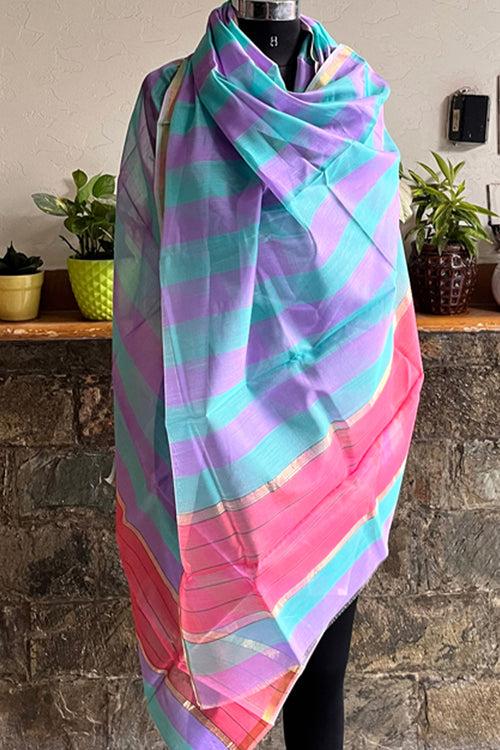 Aqua & Purple Chanderi Handloom Dupatta