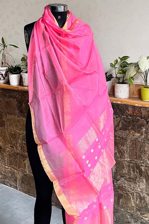 Lotus Pink Chanderi Handloom Dupatta