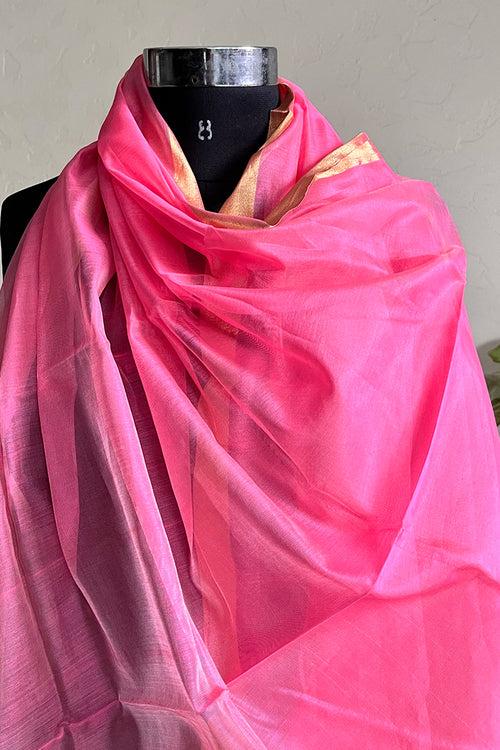 Lotus Pink Chanderi Handloom Dupatta