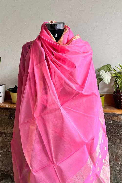 Lotus Pink Chanderi Handloom Dupatta