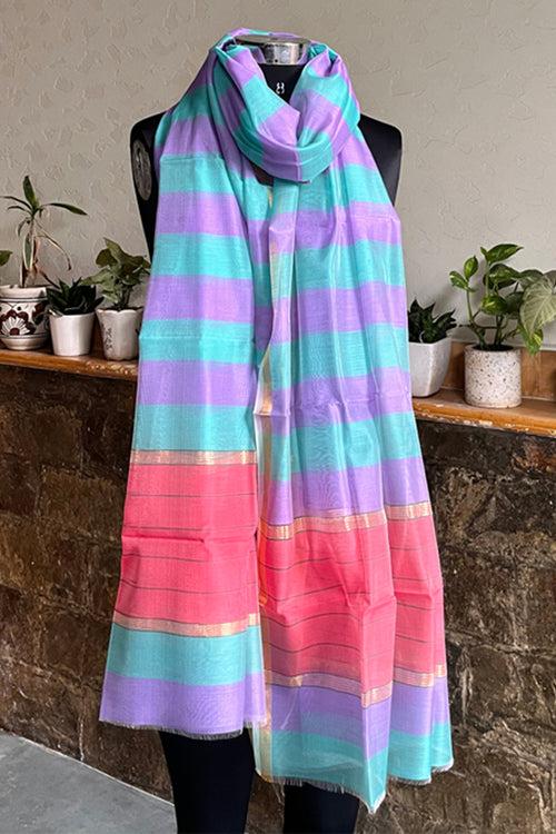 Aqua & Purple Chanderi Handloom Dupatta