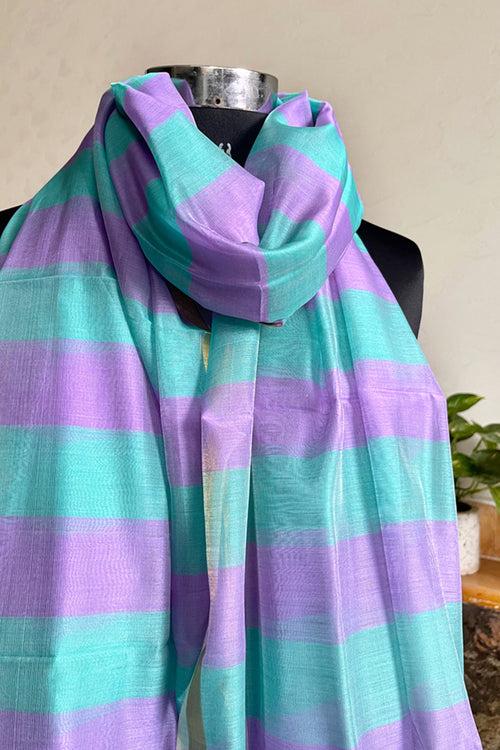 Aqua & Purple Chanderi Handloom Dupatta