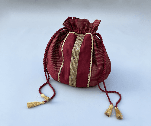 Handcrafted Maroon Zari Potli Bag