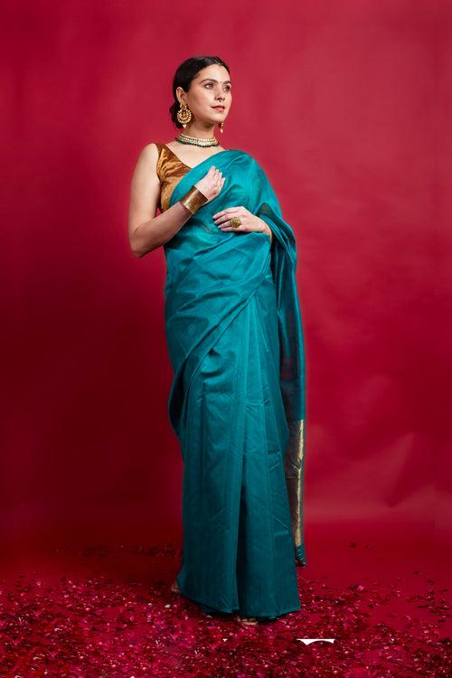 Aqua Green Chanderi Handloom Saree