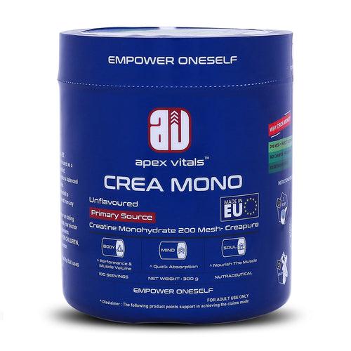 Apex Vitals Crea Mono Micronized Creatine Monohydrate 300 G - 100 Ser|German Made|Pharma Grade|Made In Europe|FDA,EFSA & FSSAI Certified|200 Mesh - Highest Filteration| Fermented & Vegetarian Source