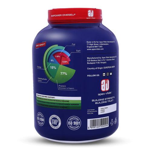 Apex Vitals 1 Whey, Grass-Fed Whey, Made In Europe, FDA,EFSA & FSSAI Certified, 27g Protein, 10g EAA+ 5g BCAA, Concentrate 80-60%, Isolate 86-40%,Digestive Enzymes, 4lbs (1800g)-51+ Ser