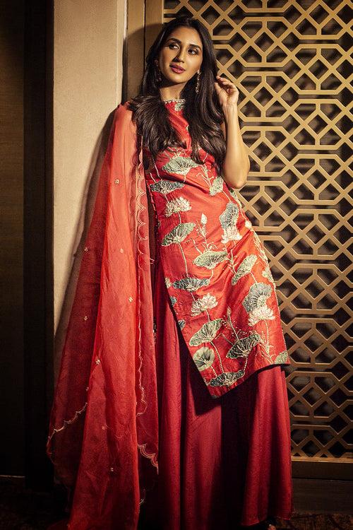 Nikita Dutta In Red Palazzo And Dupatta Set