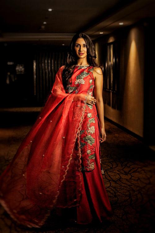 Nikita Dutta In Red Palazzo And Dupatta Set