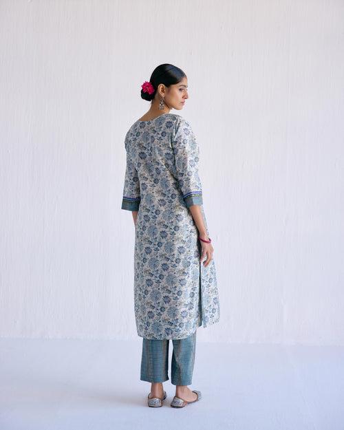 Rozana Kurta Off White Steel Grey