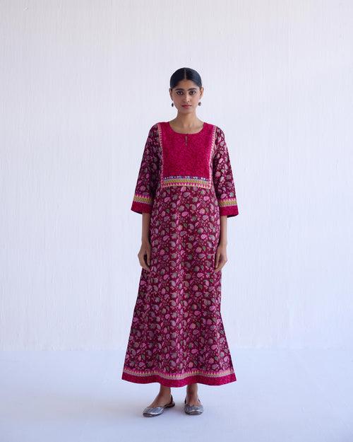 Yoke Caftan Maroon Pink