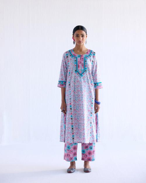 Rozana Kurta Mauve Turquoise