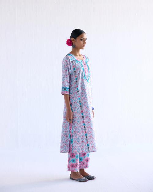 Rozana Kurta Mauve Turquoise