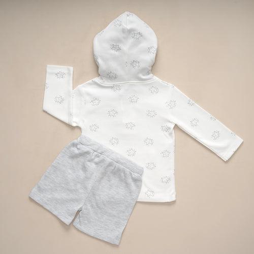 Dr Leo Kidswear T-SHIRT HOOD & SHORTS -GREY MELANGE AND WHITE