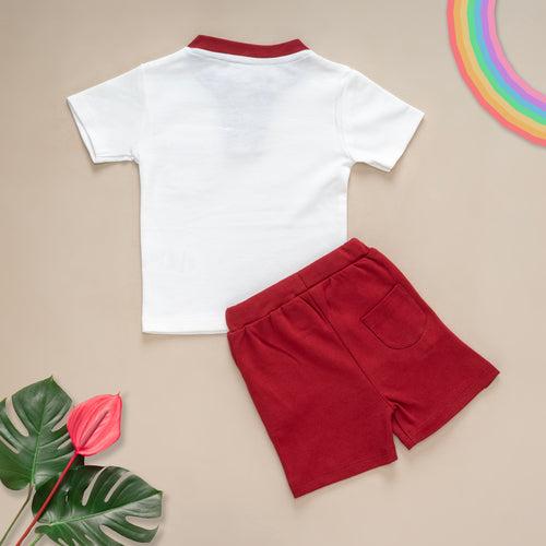 Dr Leo Kidswear Tshirt and Shorts- White and Red Combo
