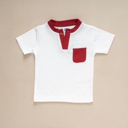 Dr Leo Kidswear Tshirt and Shorts- White and Red Combo
