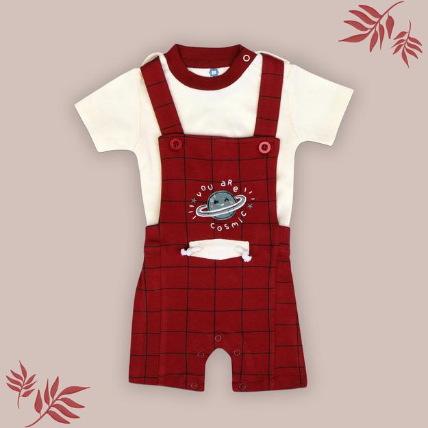 Dr.Leo Kidswear Half Sleeve Dungaree - Red