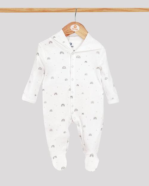 Sleepsuits with Hood and Shoe - White Rainbow print