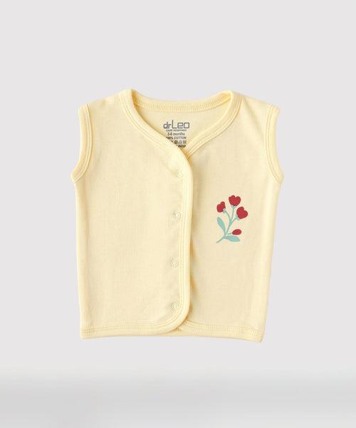 drLeo Flower Printed Yellow Vest With Shorts