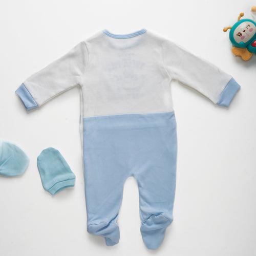 Sleepsuit with cut and shoe - Light Blue and Off-white