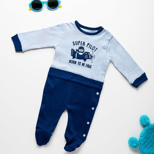 Sleepsuit with cut and shoe - Blue and Grey