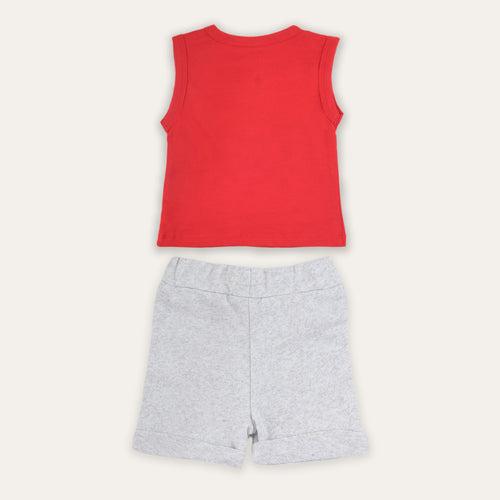 Dr.Leo Sleeveless T-shirt with Shorts - White & Red Combo