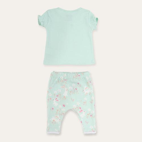 Half Elatic Sleeves Top and Leggings in Baby Blue Color.