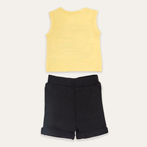 Dr.Leo Sleeveless T-shirt with Shorts -Black & Yellow Combo