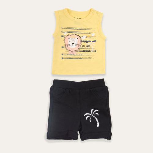 Dr.Leo Sleeveless T-shirt with Shorts -Black & Yellow Combo