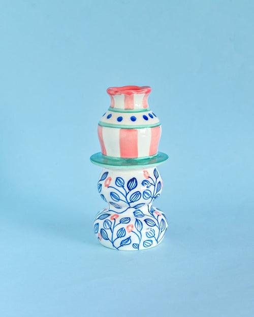 Azure Garden Handpainted Candle Holder