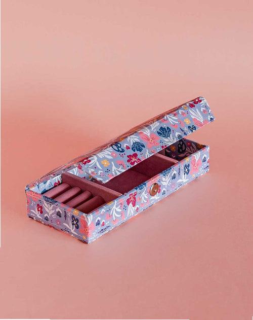 Pearlised Paper Leather Travel Jewelley Box- Blue Meadow