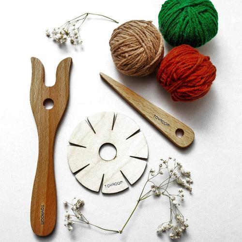 Lucet knitting fork & Kumihimo braiding flower tools  - DIY Rakhi/ Friendship band/ bracelet maker