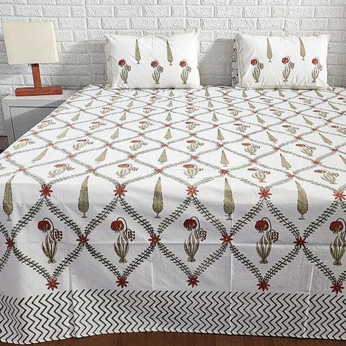 Leafy Floral Jaal Hand blocked Bedsheet