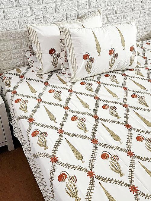 Leafy Floral Jaal Hand blocked Bedsheet