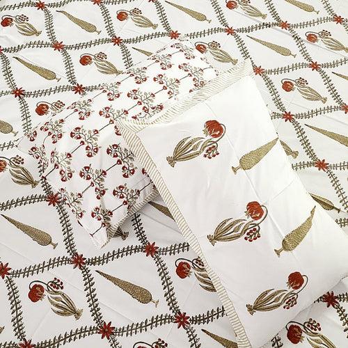 Leafy Floral Jaal Hand blocked Bedsheet