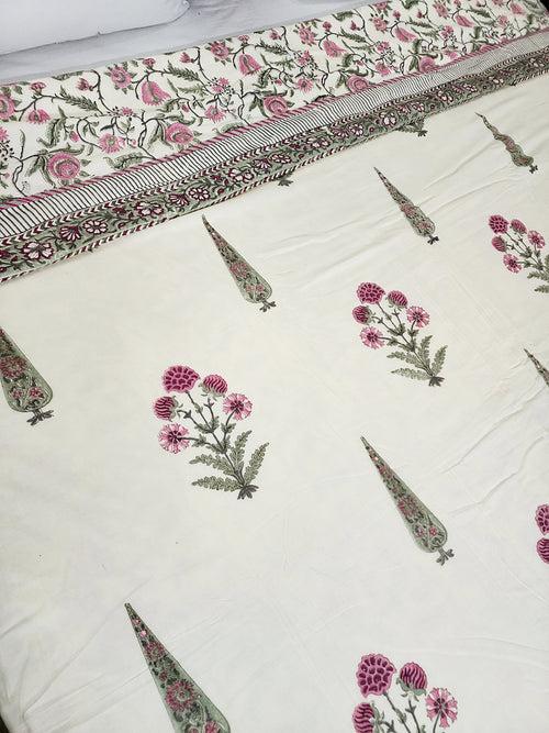 Cypress and Floral Motif Double Hand Blocked Dohar