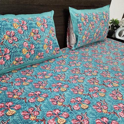 Blue Sanganeri Print Blockprint Bedsheet