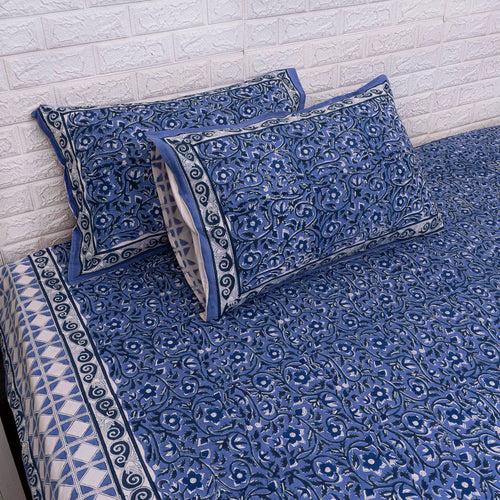 Copy of Blue Floral Ensemble Hand Blocked Quilt Bedding Set