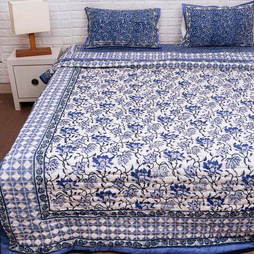 Copy of Blue Floral Ensemble Hand Blocked Quilt Bedding Set